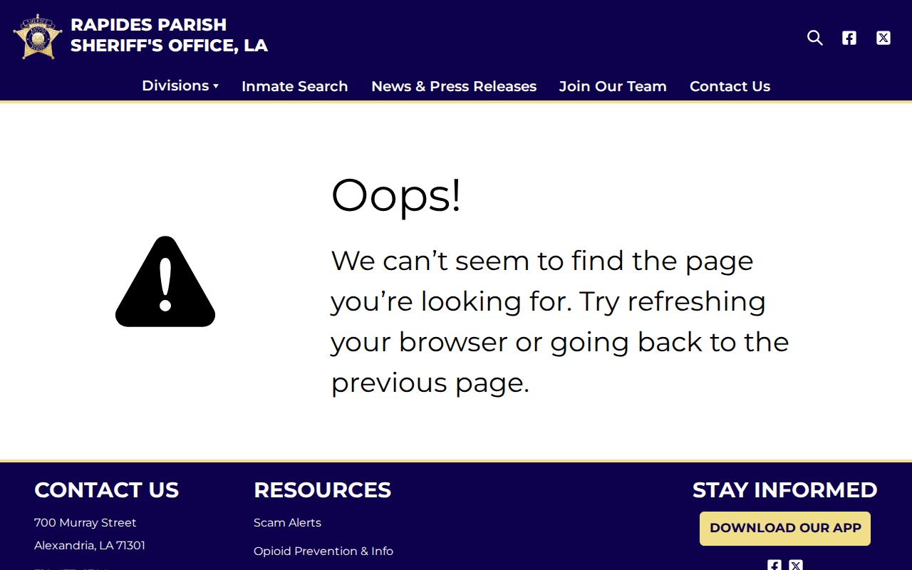 Official Rapides Parish Sheriff's Office home page and mobile app entry